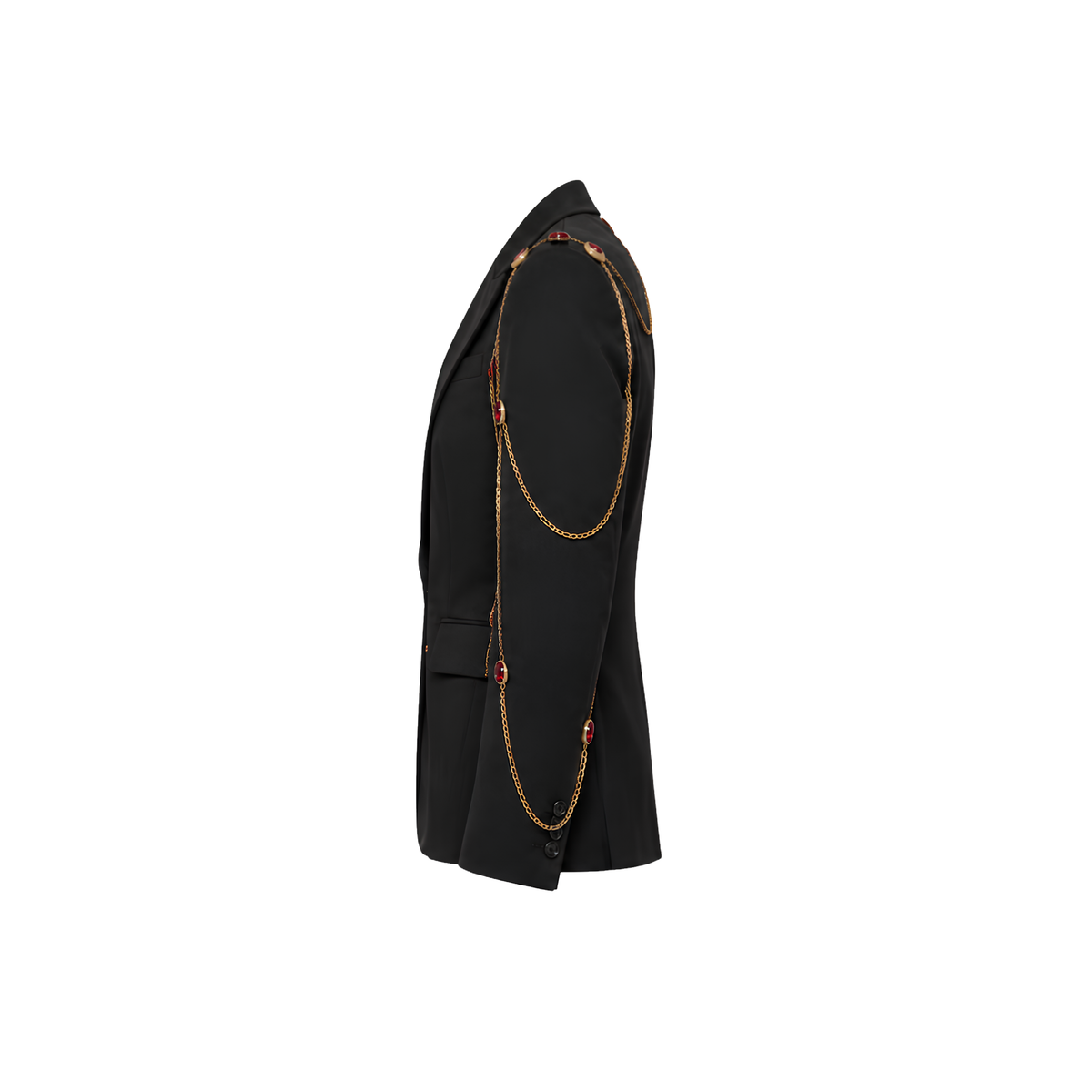 Cherry Glow Tailored Blazer with Rhinestone Chains & Red Crystals | Black