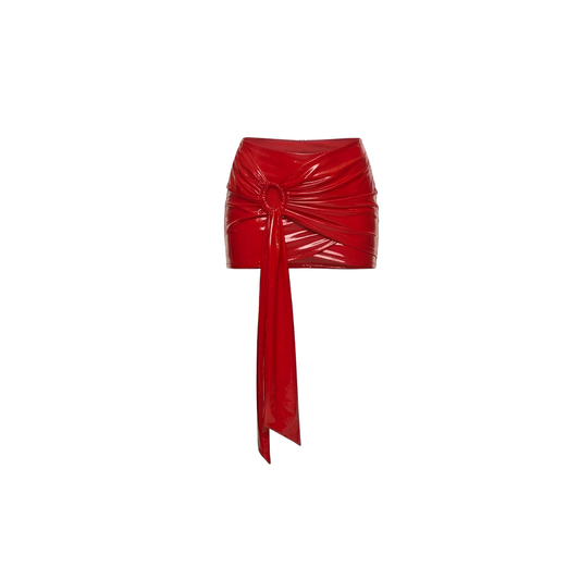 Cherry Glow Glossy Latex-Texture Lycra Mini Skirt | Red