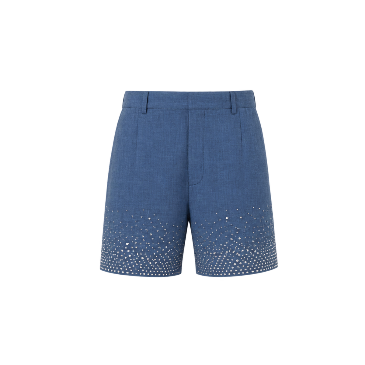 Rhinestone-Embellished Linen Blend Shorts | Slate Blue