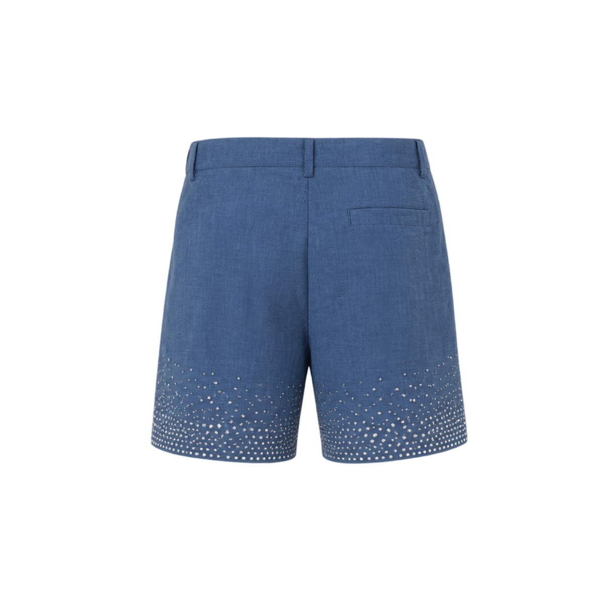 Rhinestone-Embellished Linen Blend Shorts | Slate Blue