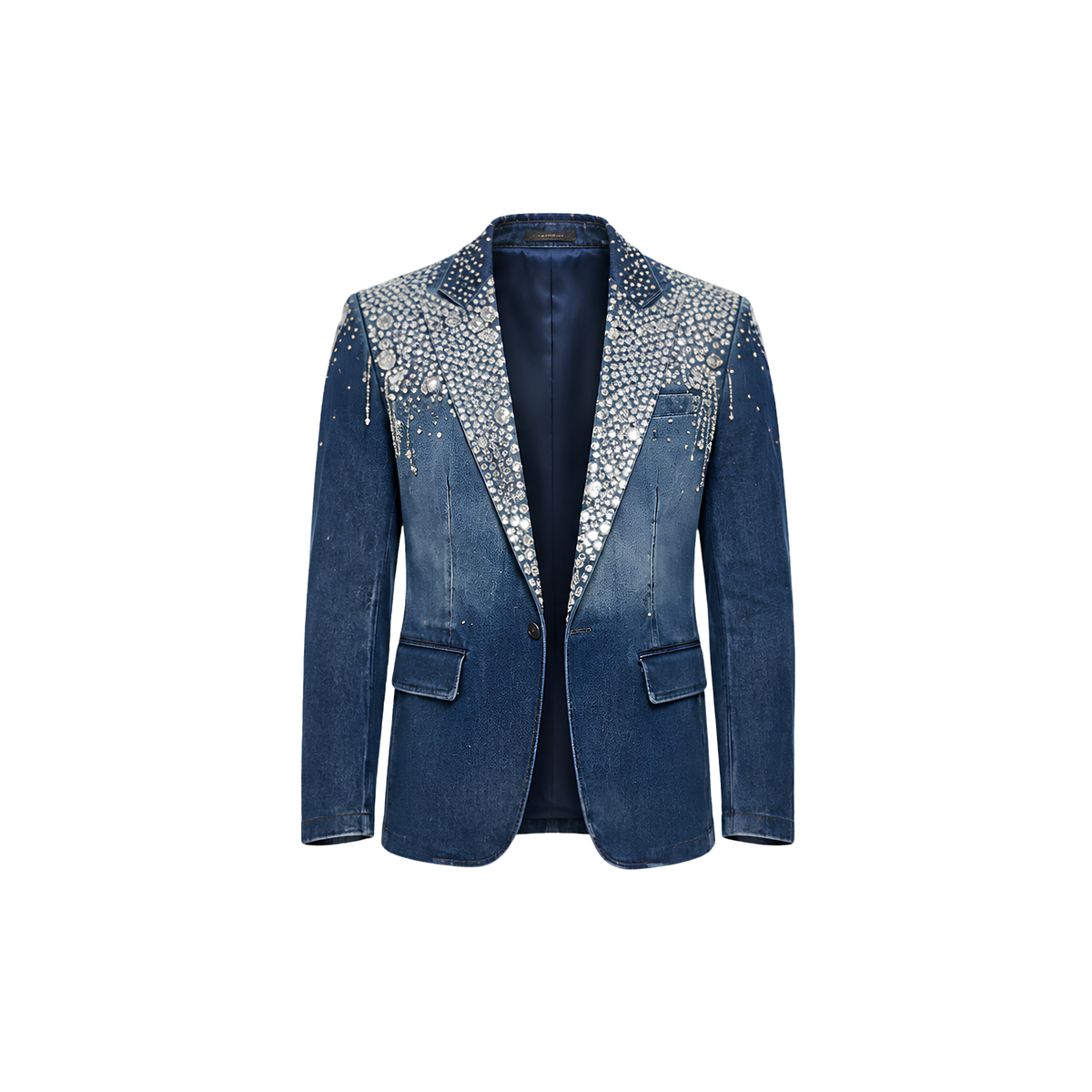 Crystal & Rhinestone Embellished Denim Blazer | Indigo