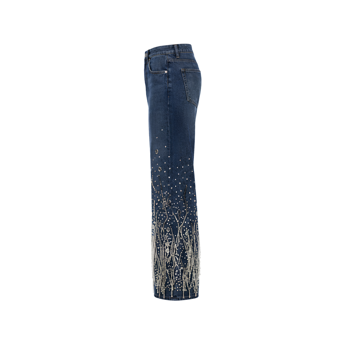 Crystal & Rhinestone Embellished Denim Jeans — Indigo