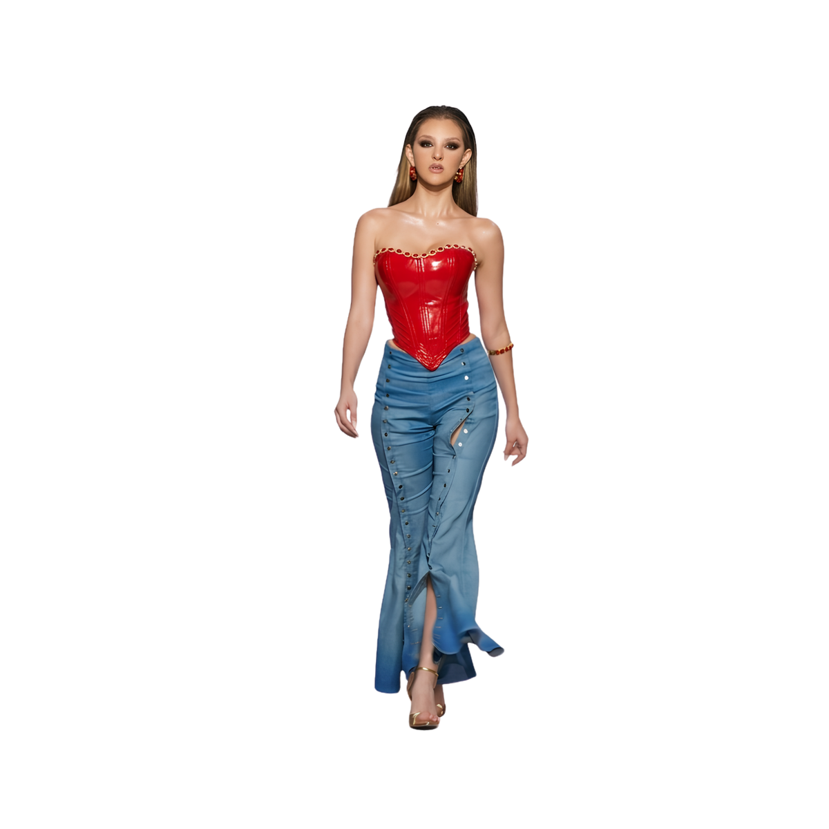 High-Rise Button-Trimmed Bell-Bottom Jeans | Medium Wash