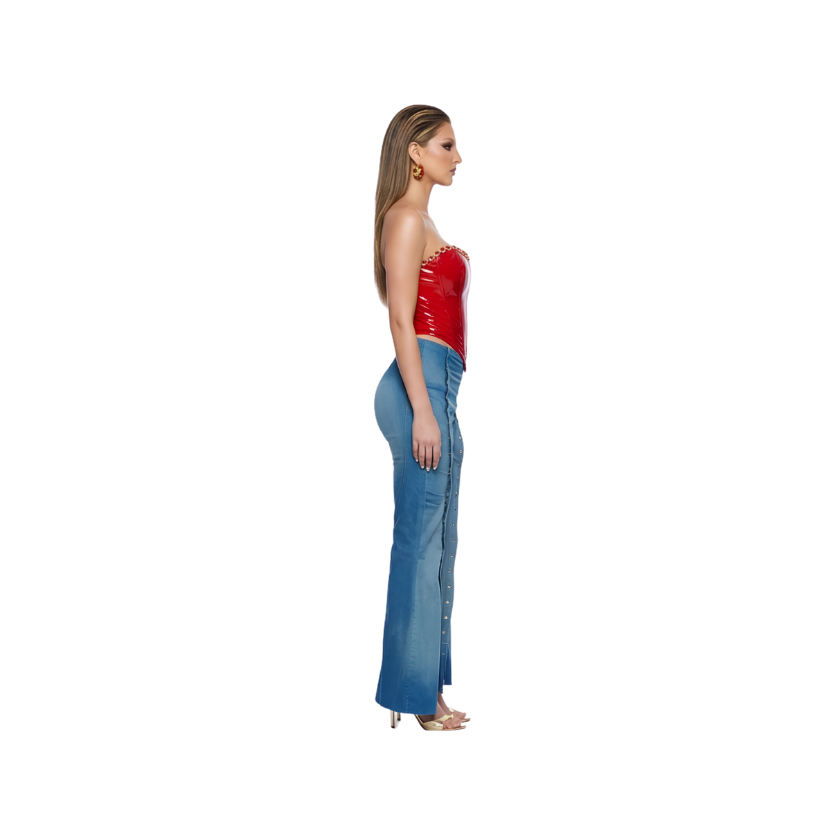 High-Rise Button-Trimmed Bell-Bottom Jeans | Medium Wash