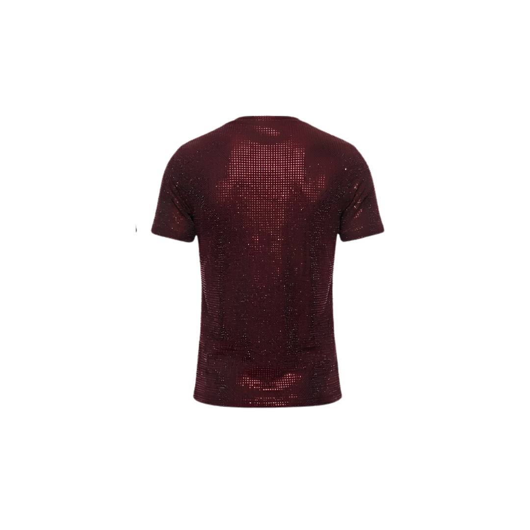 Cherry Red AB Rhinestone Mesh T-Shirt – Iridescent Sparkle Statement Top