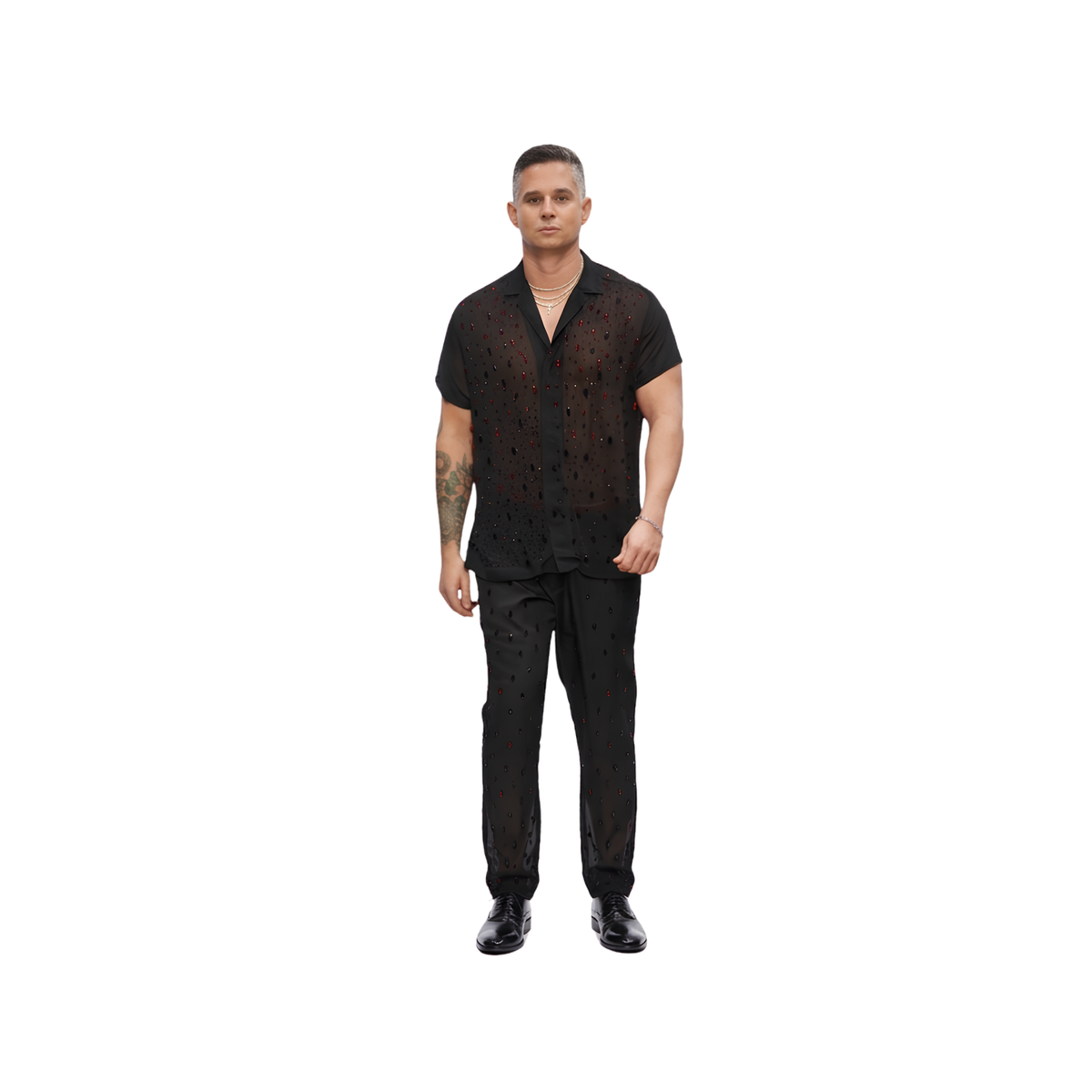 Cherry Glow Beaded Chiffon Shirt Black / Limited Edition