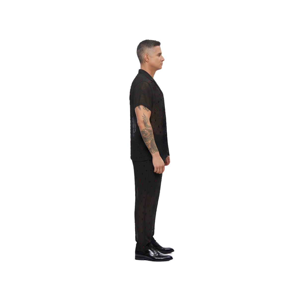 Cherry Glow Beaded Chiffon Shirt Black / Limited Edition