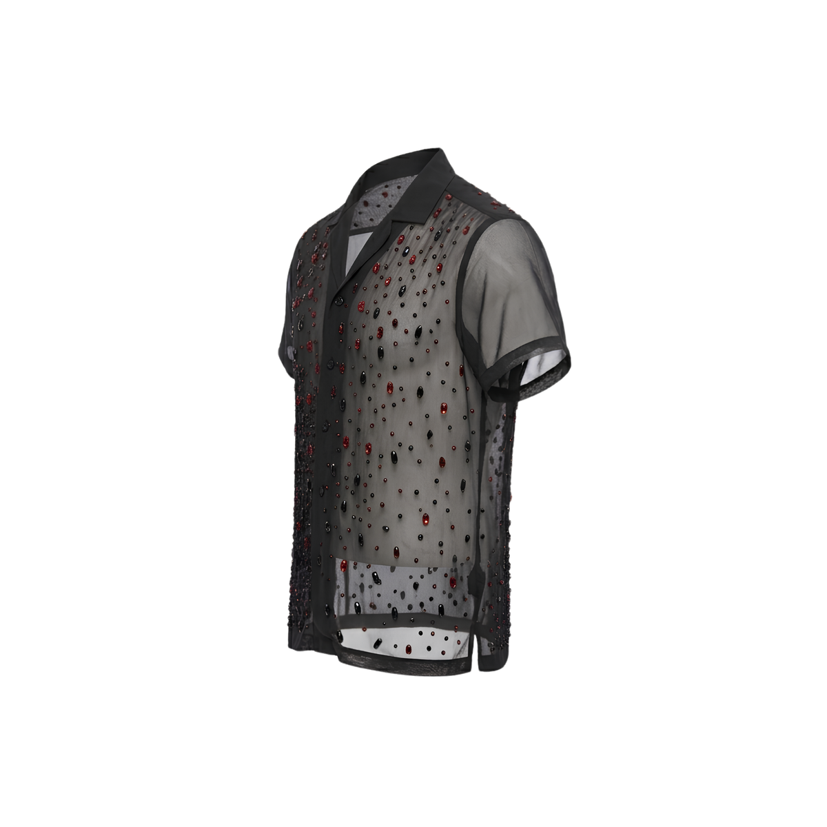 Cherry Glow Beaded Chiffon Shirt Black / Limited Edition