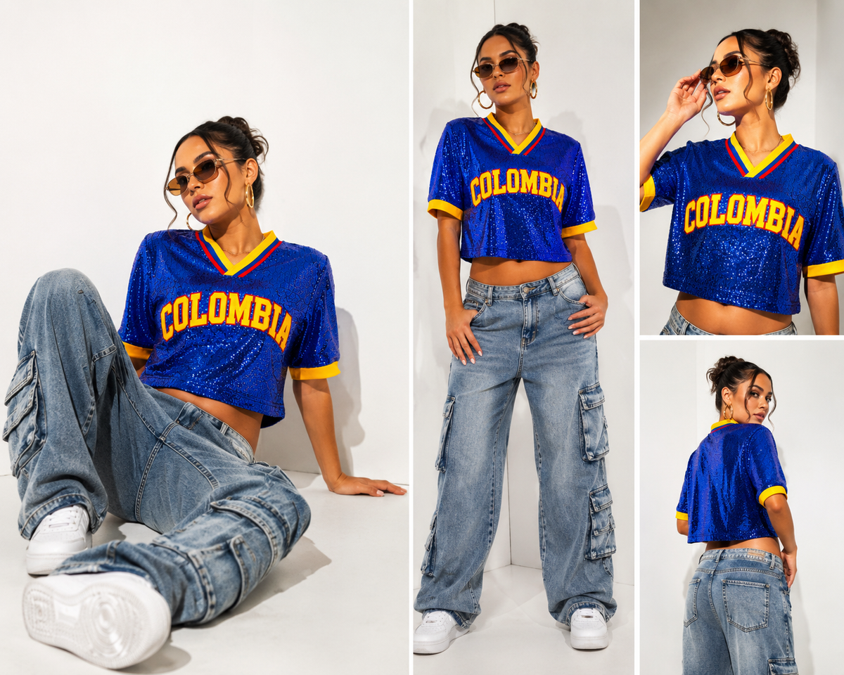World Football Sequin Crop Top | National Team Inspired Jerseys