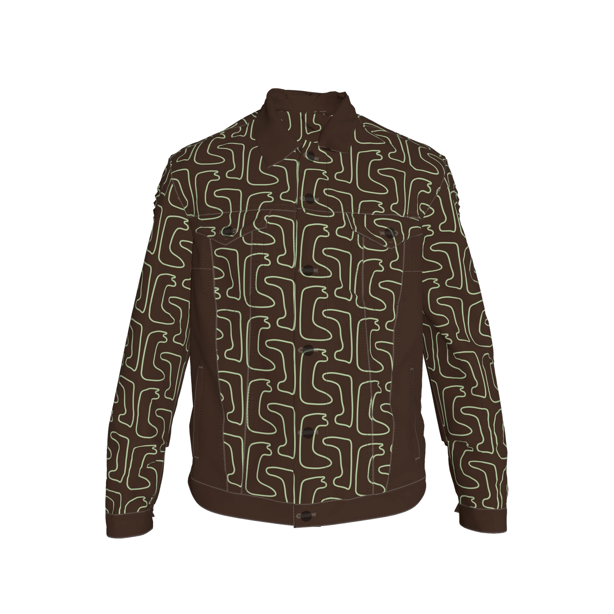 Maze Pattern Jean Jacket Green/Brown Edition