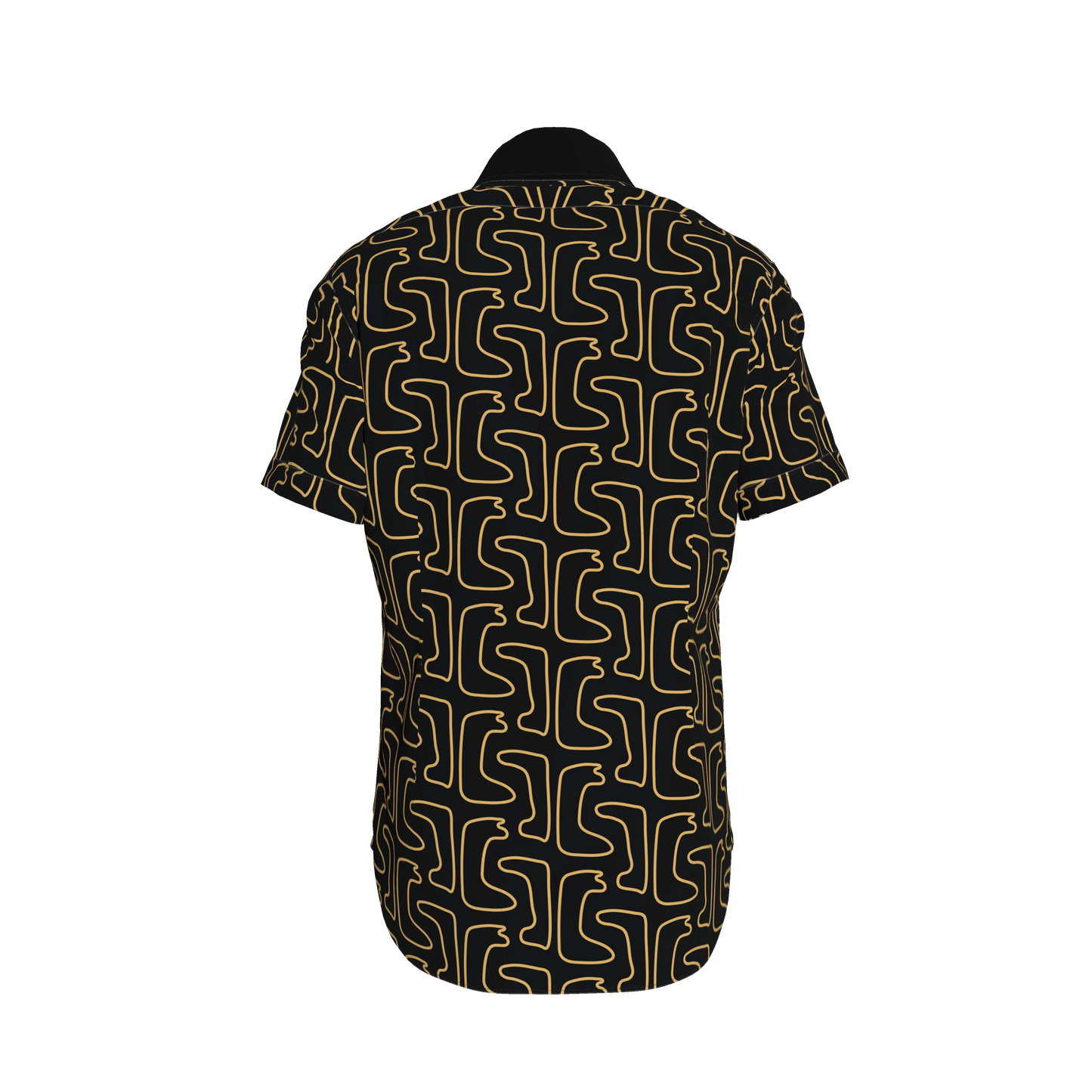 Maze Pattern Short Sleeve Buttoned Dress Shirt | Black/Golden Yellow Edition