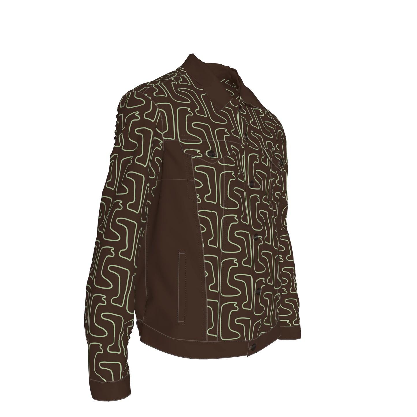 Jean Jacket Green Maze Print