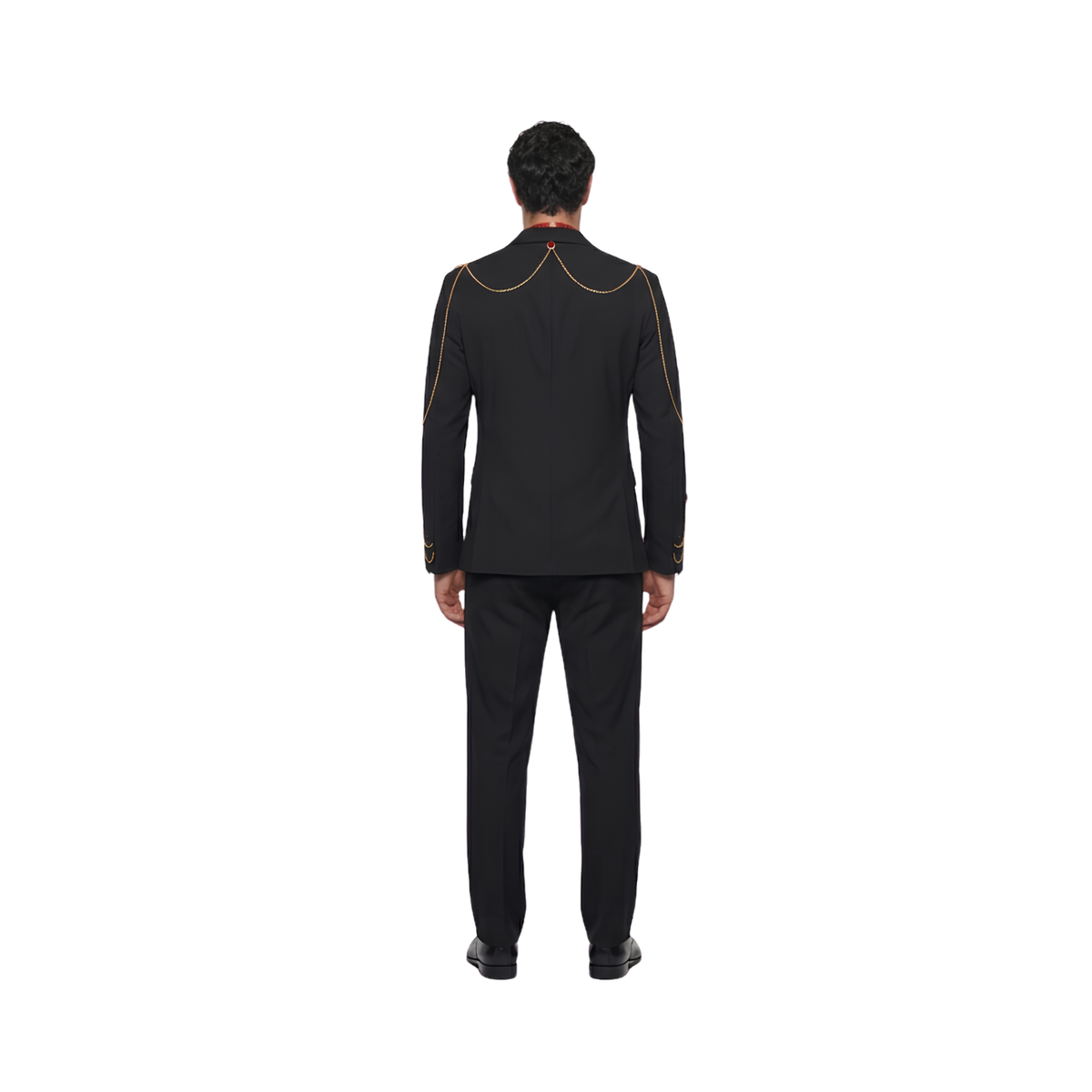 Cherry Glow Tailored Blazer with Rhinestone Chains & Red Crystals | Black