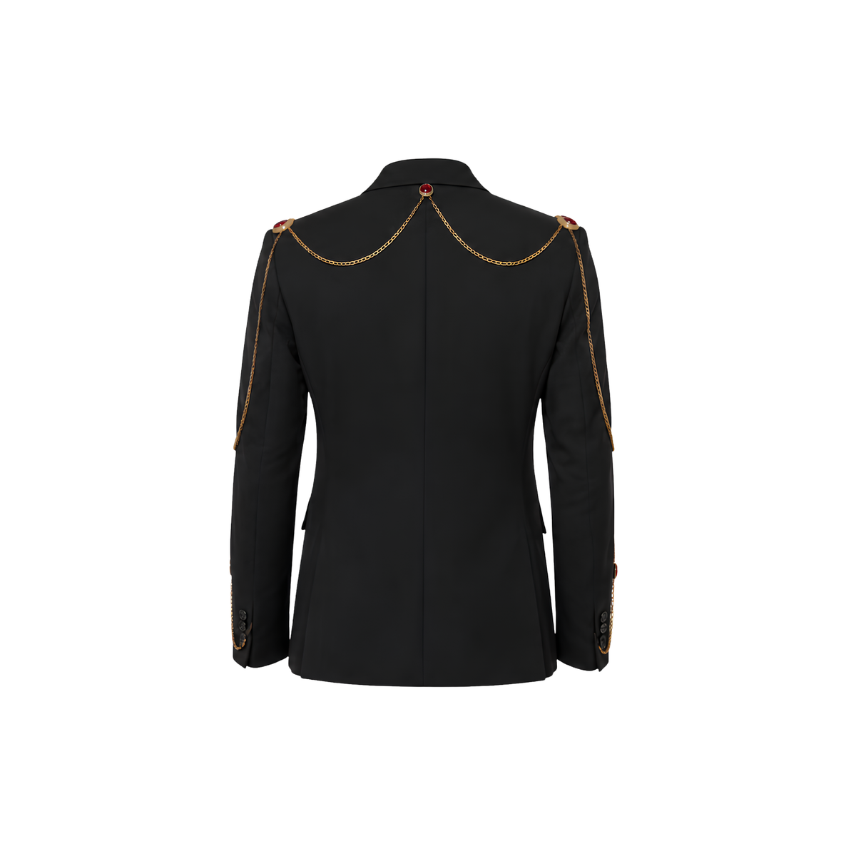 Cherry Glow Tailored Blazer with Rhinestone Chains & Red Crystals | Black