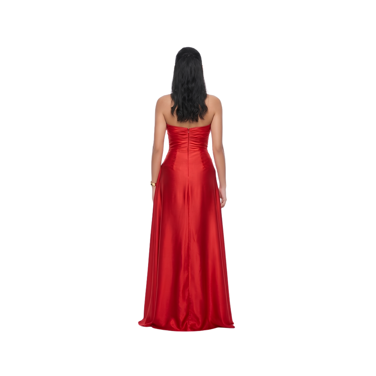 Strapless Embellished Satin Evening Gown | Red