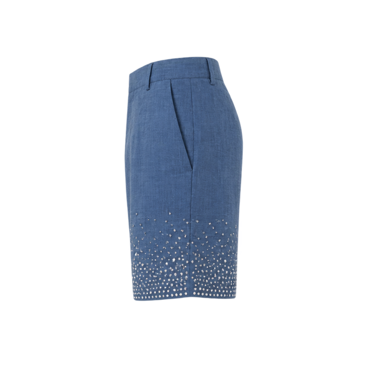 Rhinestone-Embellished Linen Blend Shorts | Slate Blue