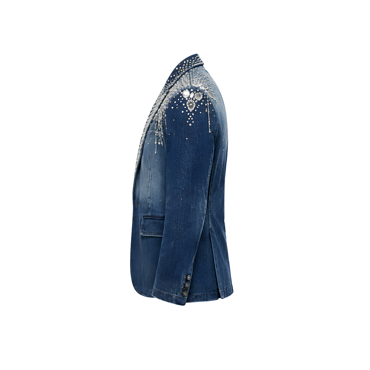 Crystal & Rhinestone Embellished Denim Blazer | Indigo