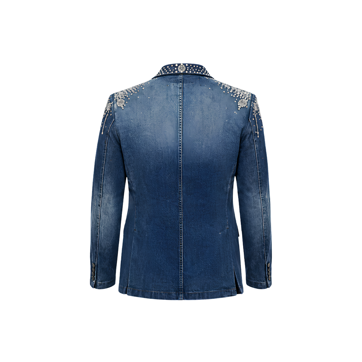 Crystal & Rhinestone Embellished Denim Blazer | Indigo