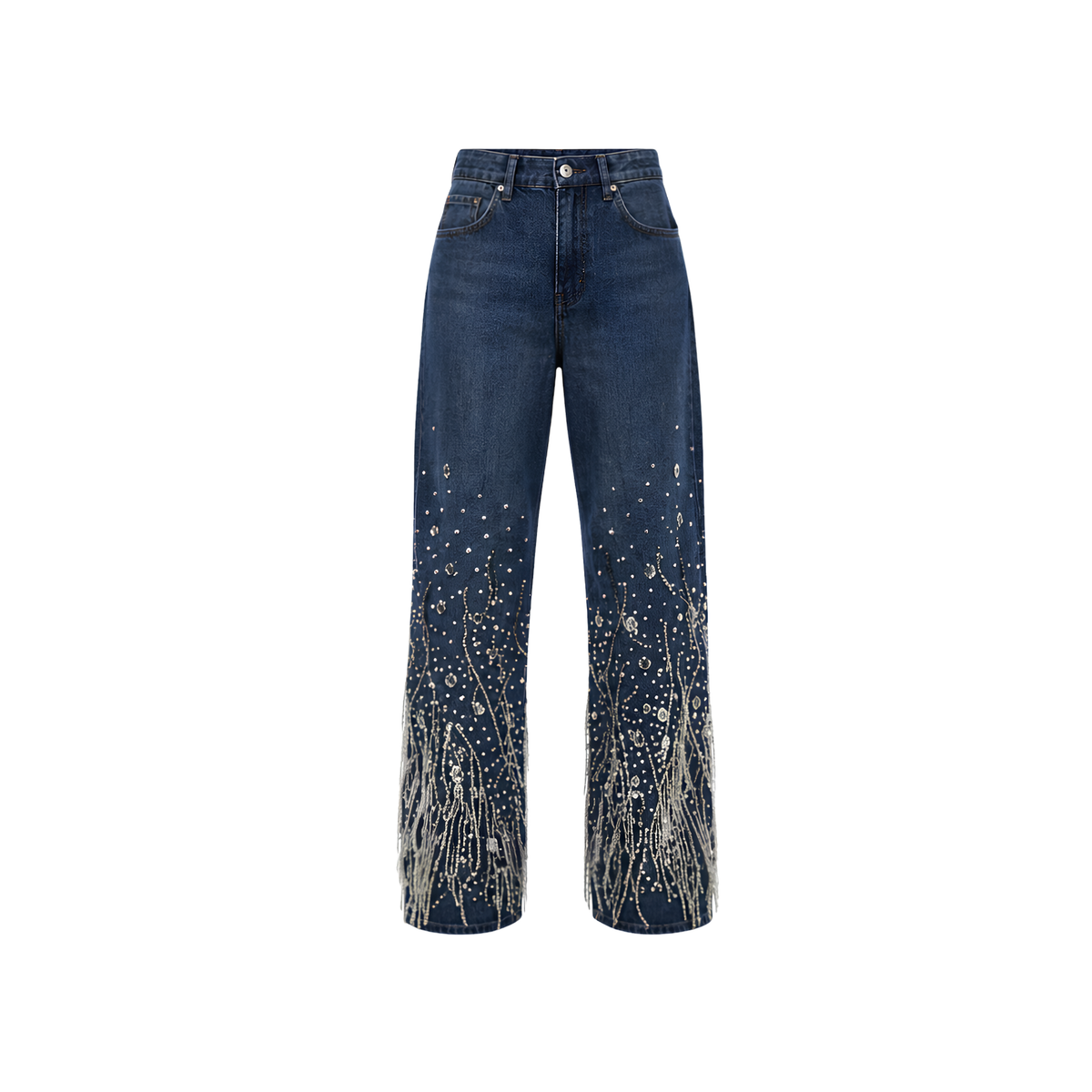 Crystal & Rhinestone Embellished Denim Jeans — Indigo