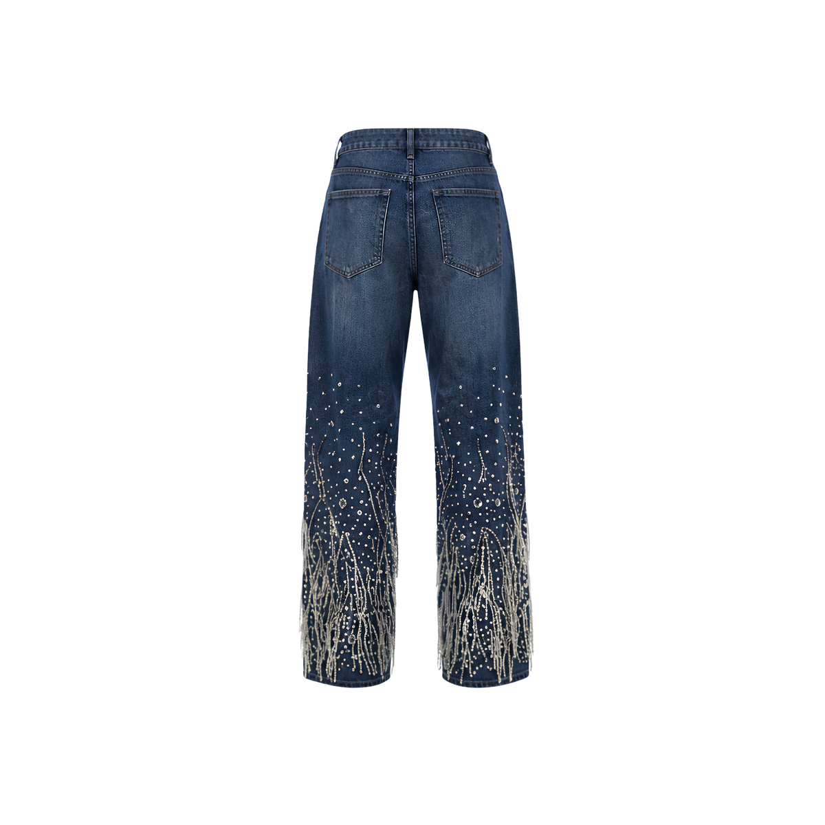 Crystal & Rhinestone Embellished Denim Jeans — Indigo
