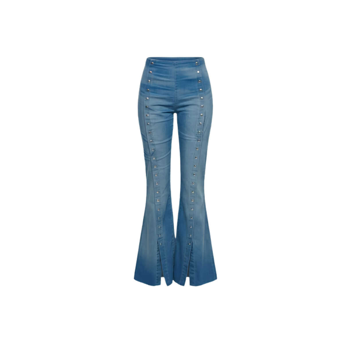 High-Rise Button-Trimmed Bell-Bottom Jeans | Medium Wash