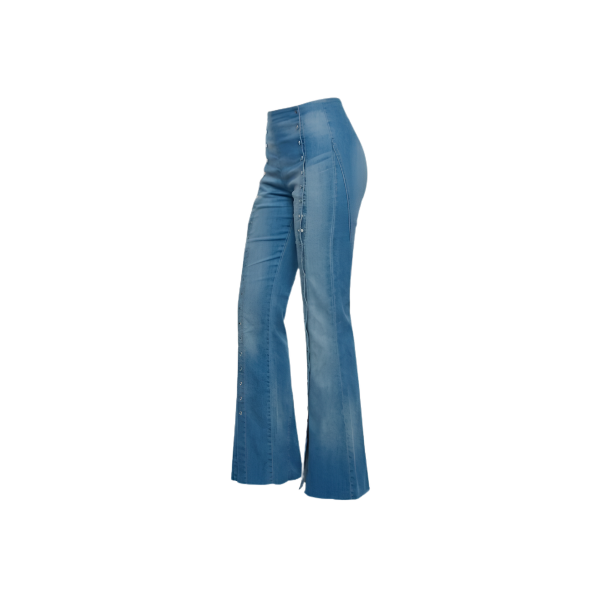 High-Rise Button-Trimmed Bell-Bottom Jeans | Medium Wash