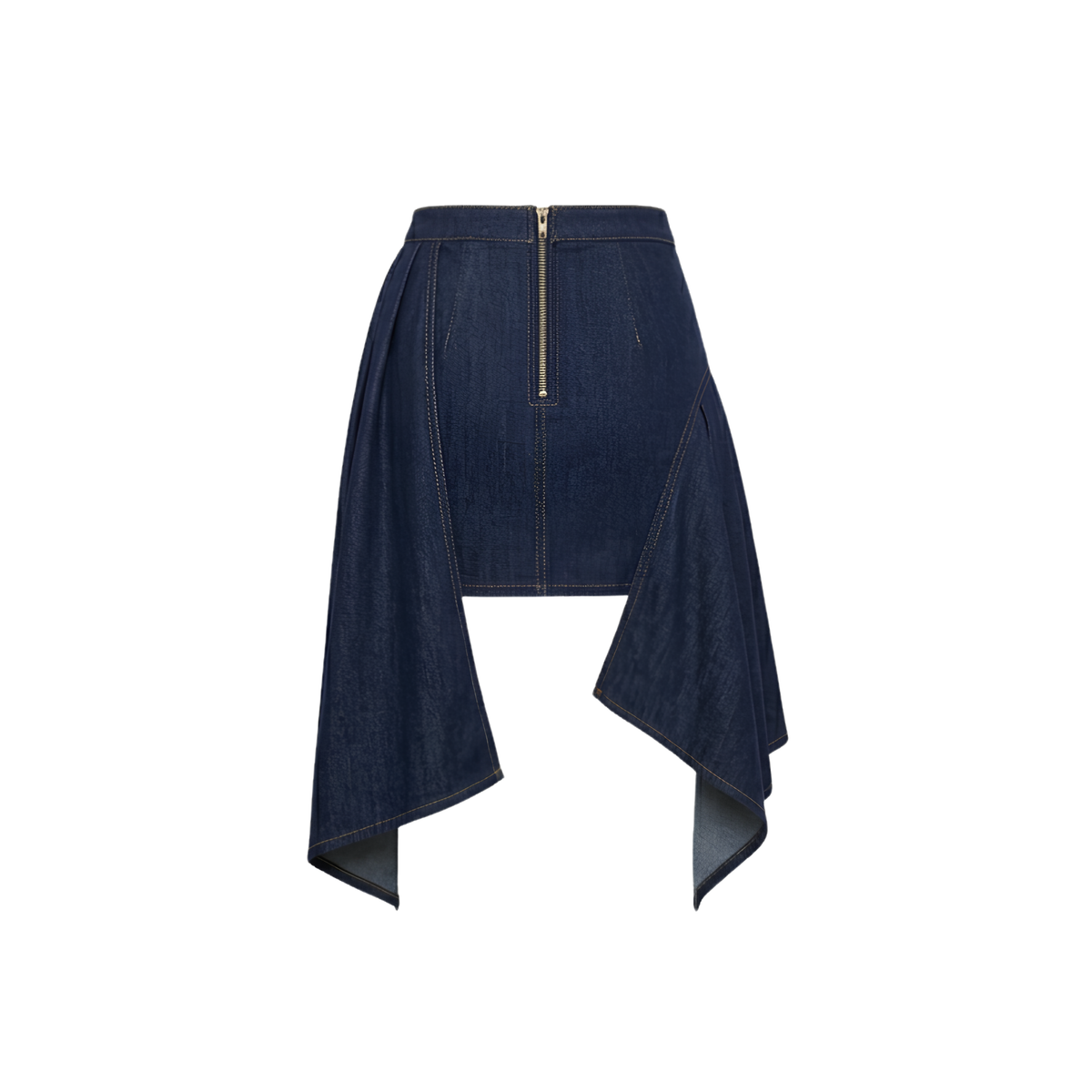 Cherry Glow Asymmetric Draped Denim Mini Skirt | Indigo Blue