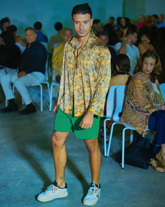 Abstract Animal Print Buttoned Dress Shirt & Short Pants
