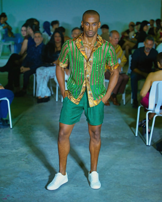 Exotic Jungle Lux Beaded Shirt & Green Short Pants