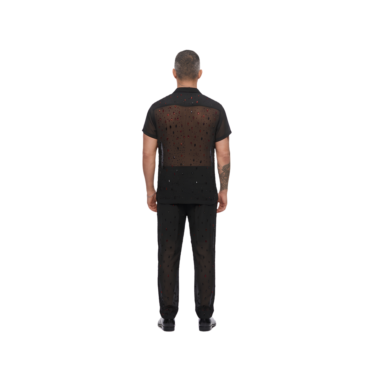 Cherry Glow Beaded Chiffon Shirt Black / Limited Edition