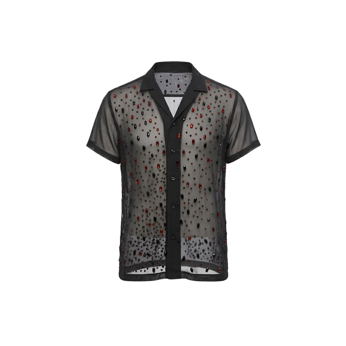 Cherry Glow Beaded Chiffon Shirt Black / Limited Edition