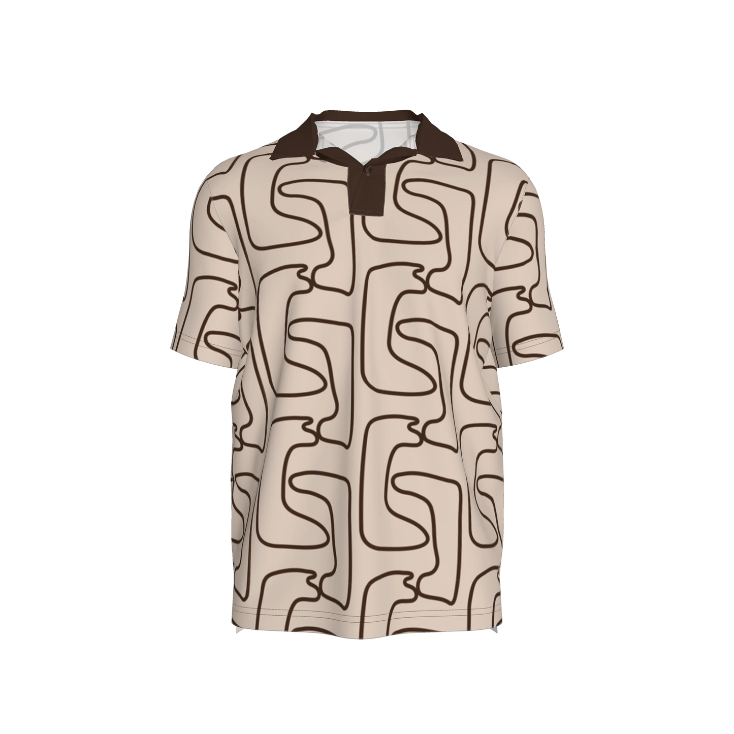 Polo Shirt | Maze Pattern Brown/Beige Oversized Print