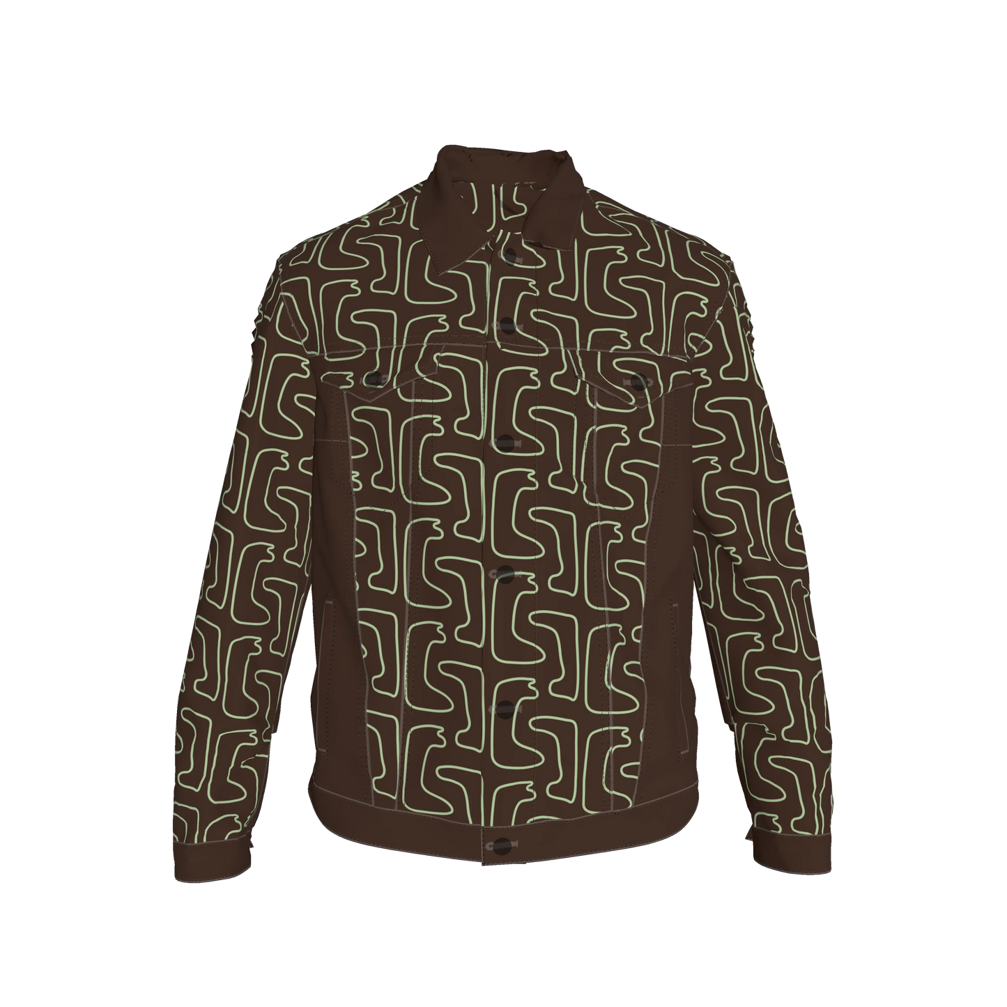 Maze Pattern Jean Jacket Green/Brown Edition