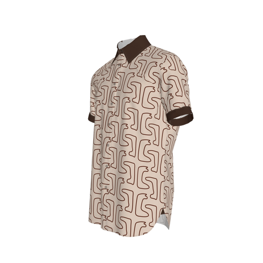 Maze Pattern Short Sleeve Buttoned Dress Shirt | Beige/Brown Edition