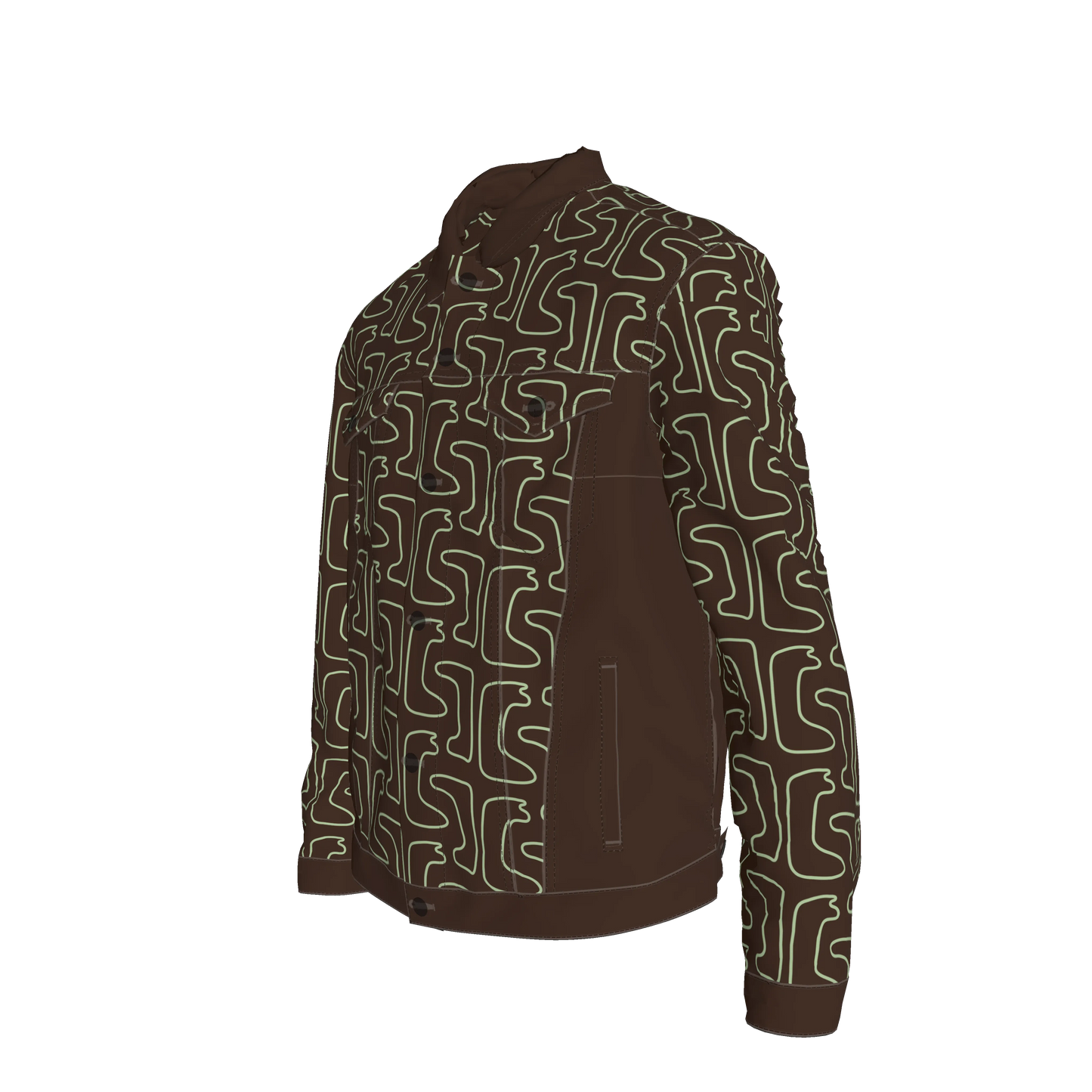 Maze Pattern Jean Jacket Green/Brown Edition