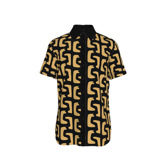 Maze Pattern, Black Collar - Short Sleeve Dress Shirt | New Year